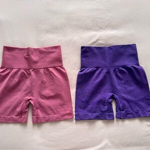 Pink and Purple High-Waisted workout Shorts